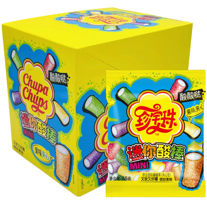 Chupa Chups Mini Sour StIicks 55g - Exotic Candy - Display of 10